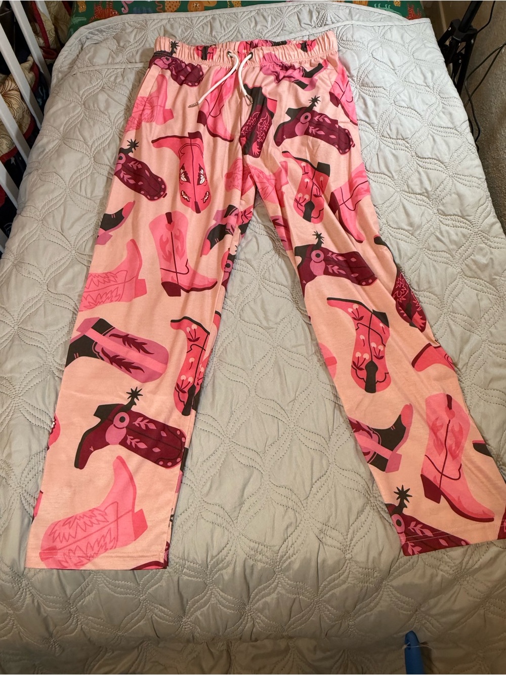 Pink Cowboy Boot Lounge Pajama Pants Western Cowgirl Size L‎